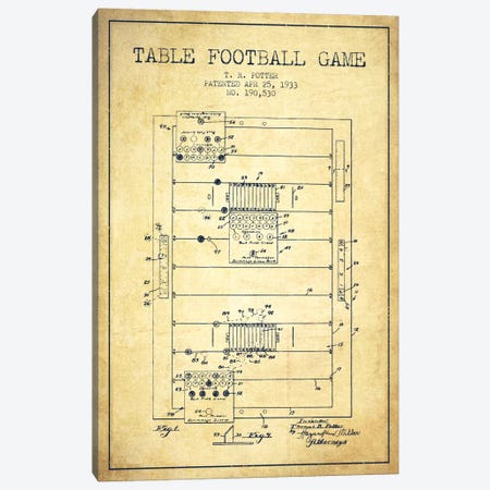 Table Football Vintage Patent Blueprint Canvas Print #ADP180} by Aged Pixel Canvas Artwork