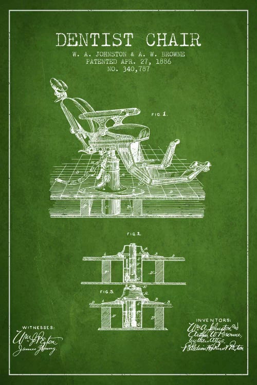 Dentist Chair Green Patent Blueprint