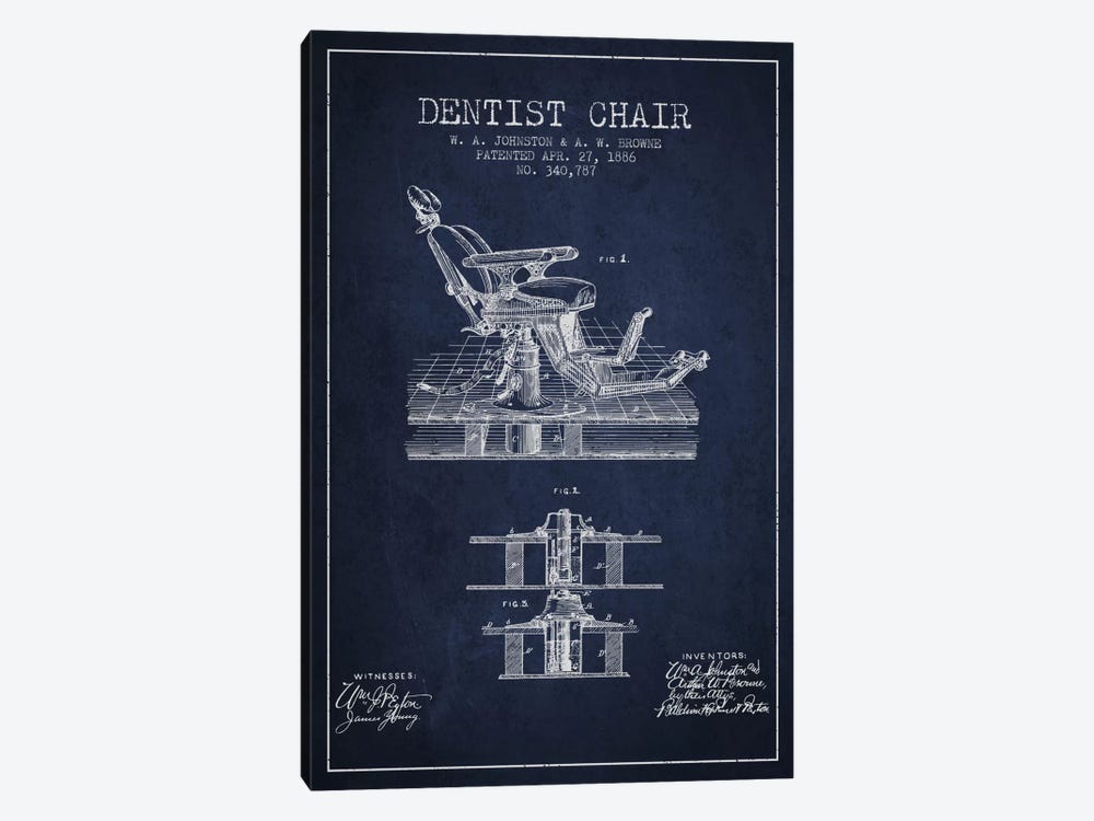 Dentist Chair Navy Blue Patent Blueprint by Aged Pixel 1-piece Canvas Art Print