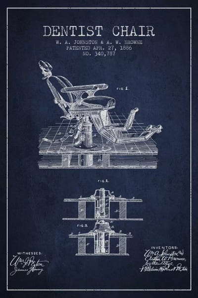 Medical & Dental Blueprints: Dentist Chair Navy Blue Patent Blueprint by Aged Pixel