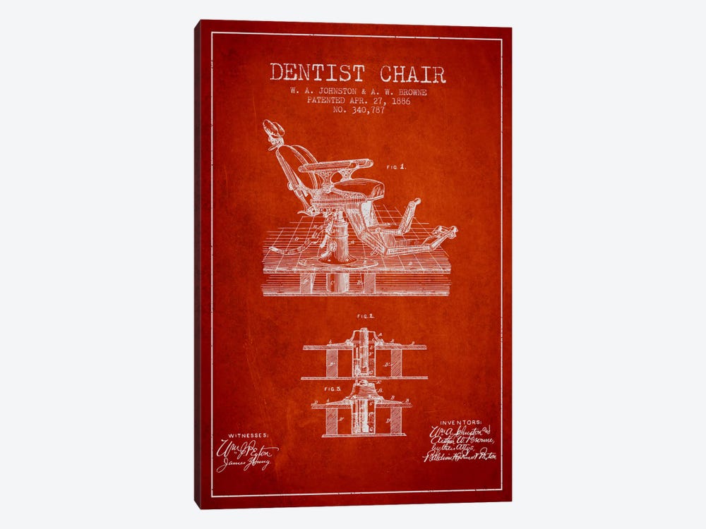 Dentist Chair Red Patent Blueprint by Aged Pixel 1-piece Canvas Artwork