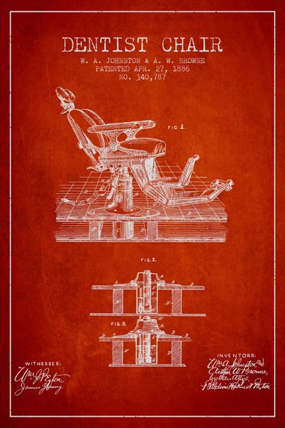 Medical & Dental Blueprints: Dentist Chair Red Patent Blueprint by Aged Pixel