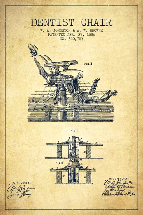 Dentist Chair Vintage Patent Blueprint by Aged Pixel wall art