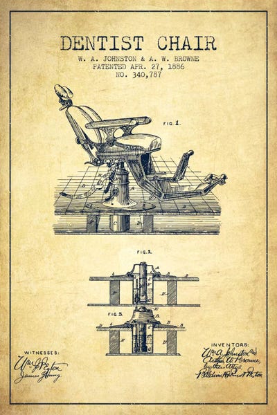 Medical & Dental Blueprints: Dentist Chair Vintage Patent Blueprint by Aged Pixel