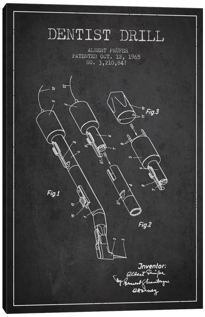 Dentist Drill Charcoal Patent Blueprint Canvas Art Print - Aged Pixel: Medical & Dental