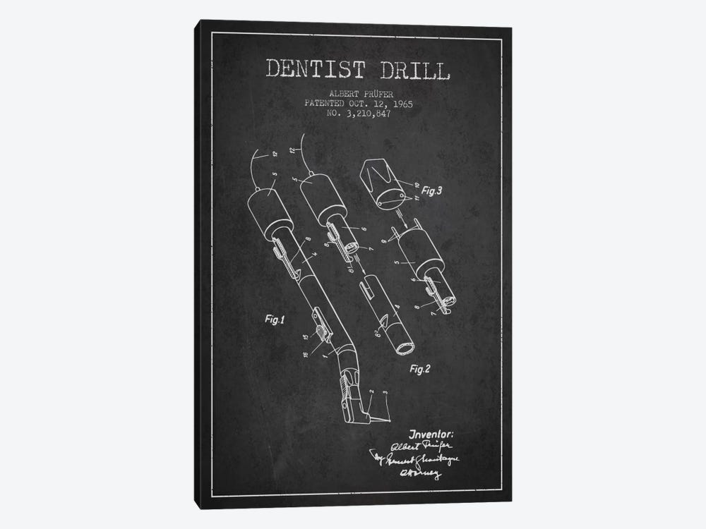 Dentist Drill Charcoal Patent Blueprint by Aged Pixel 1-piece Canvas Art