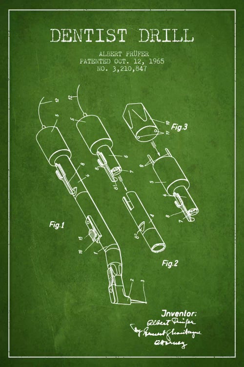 Dentist Drill Green Patent Blueprint