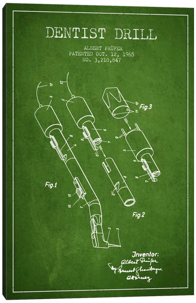 Dentist Drill Green Patent Blueprint Canvas Art Print
