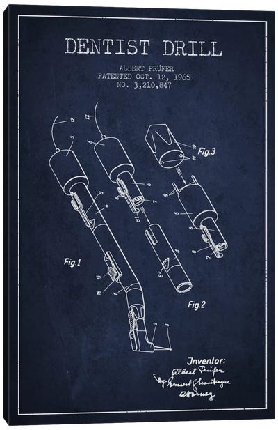 Dentist Drill Navy Blue Patent Blueprint Canvas Art Print - Aged Pixel: Medical & Dental
