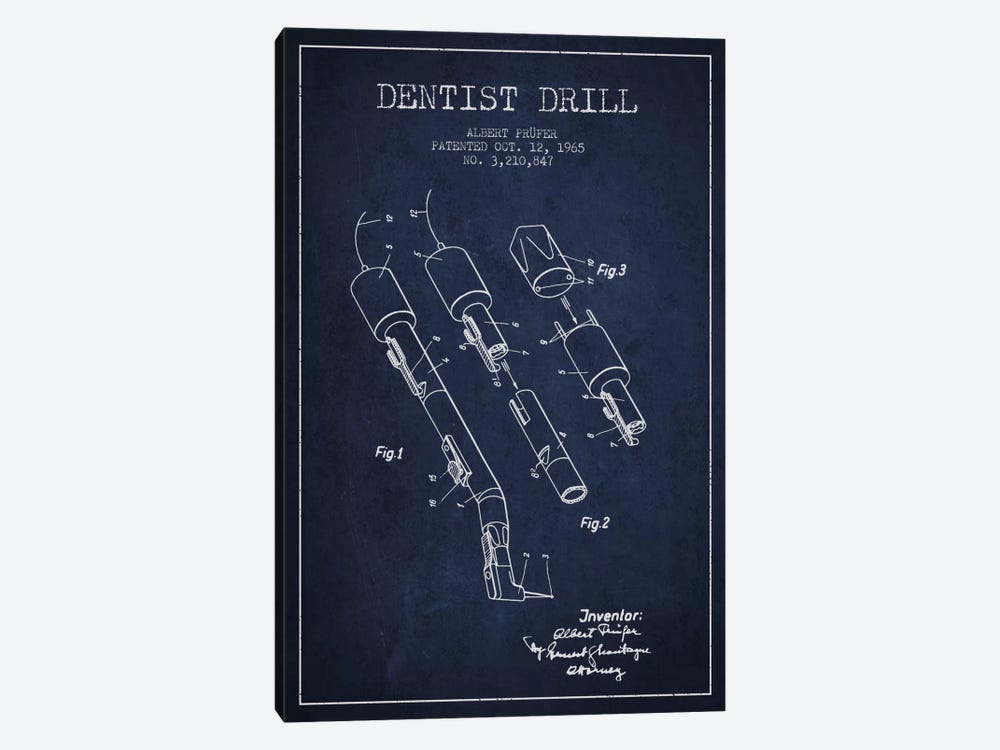 Dentist Drill Navy Blue Patent Blueprint by Aged Pixel 1-piece Canvas Art