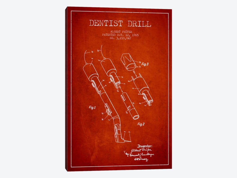 Dentist Drill Red Patent Blueprint by Aged Pixel 1-piece Canvas Print
