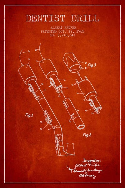 Medical & Dental Blueprints: Dentist Drill Red Patent Blueprint by Aged Pixel