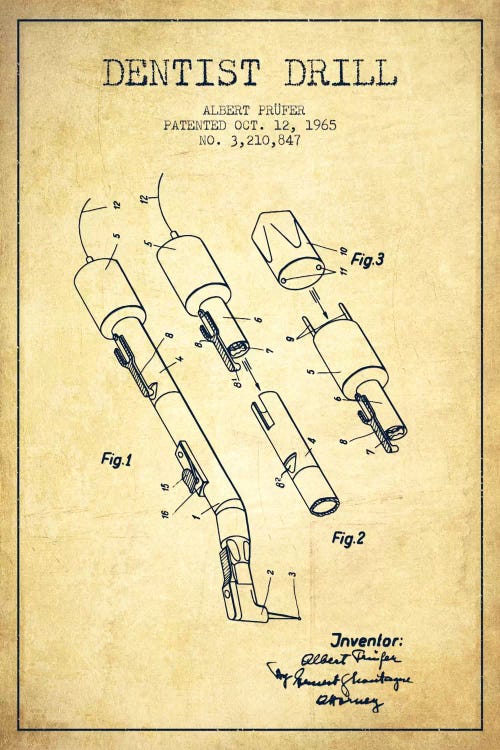 Dentist Drill Vintage Patent Blueprint