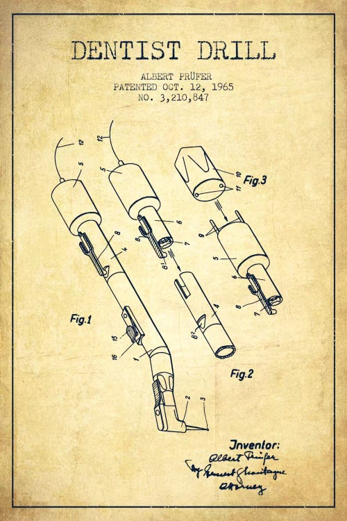 Dentist Drill Vintage Patent Blueprint by Aged Pixel wall art