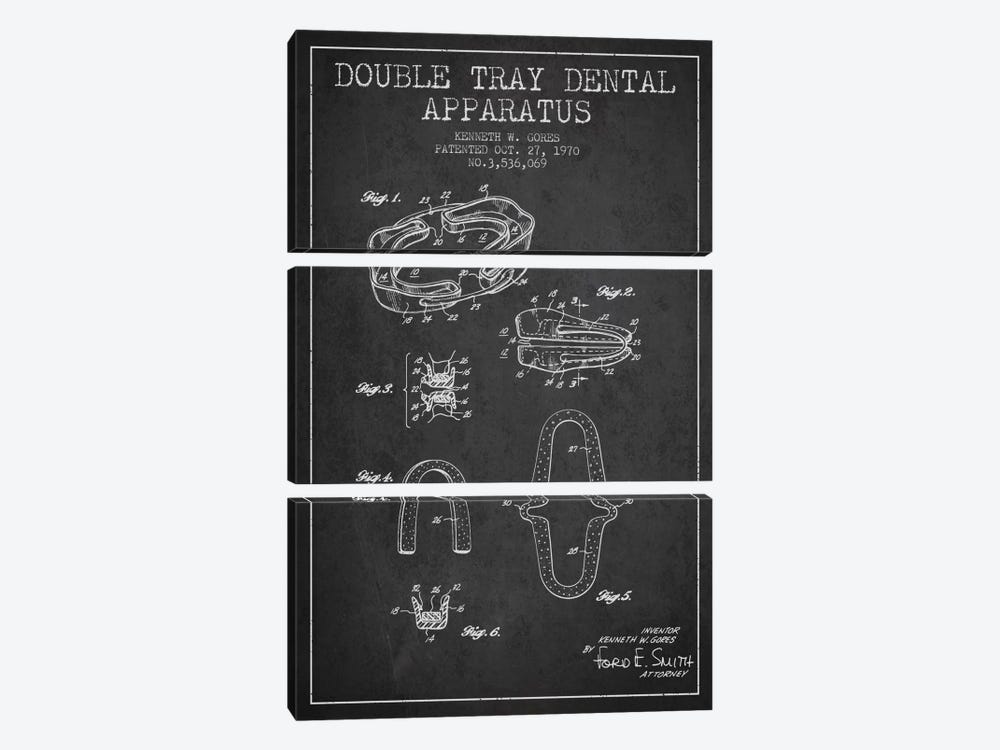 Double Tray Charcoal Patent Blueprint by Aged Pixel 3-piece Canvas Art Print