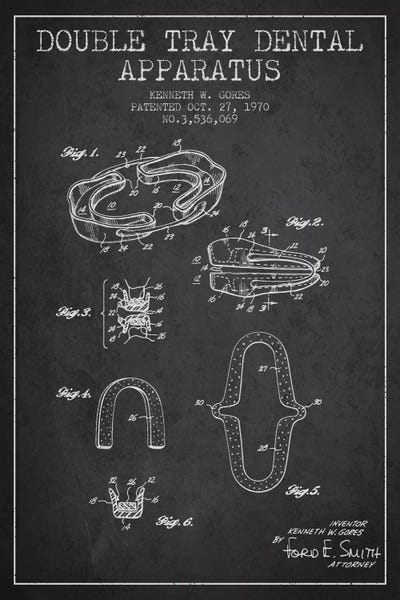 Medical & Dental Blueprints: Double Tray Charcoal Patent Blueprint by Aged Pixel