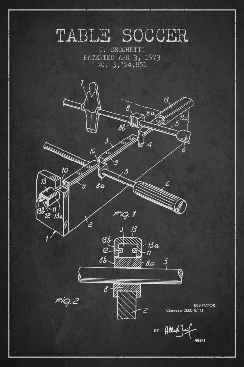 Table Soccer Charcoal Patent Blueprint