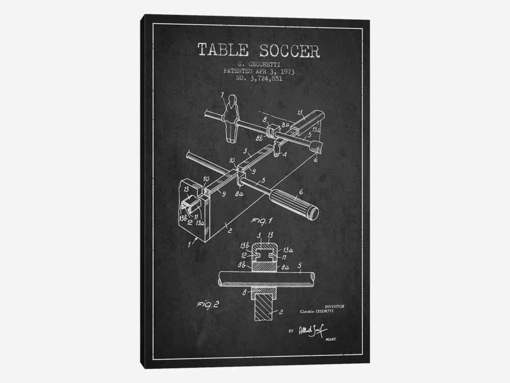 Table Soccer Charcoal Patent Blueprint by Aged Pixel 1-piece Art Print
