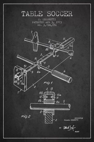 Toy & Game Blueprints: Table Soccer Charcoal Patent Blueprint by Aged Pixel