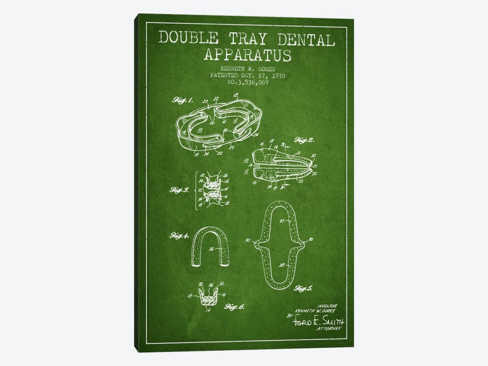 Double Tray Green Patent Blueprint by Aged Pixel 1-piece Canvas Art Print