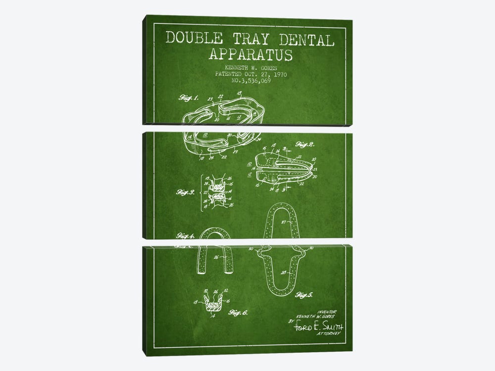 Double Tray Green Patent Blueprint by Aged Pixel 3-piece Canvas Print
