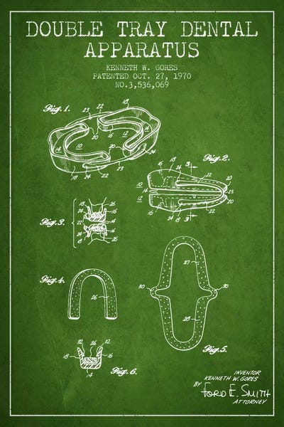 Medical & Dental Blueprints: Double Tray Green Patent Blueprint by Aged Pixel