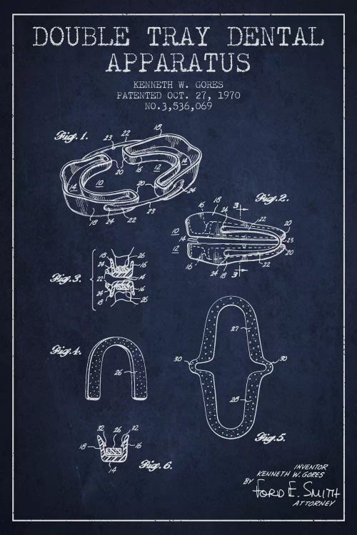 Double Tray Navy Blue Patent Blueprint by Aged Pixel wall art
