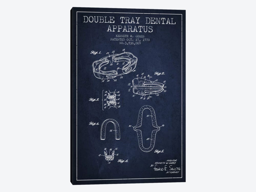 Double Tray Navy Blue Patent Blueprint by Aged Pixel 1-piece Canvas Artwork