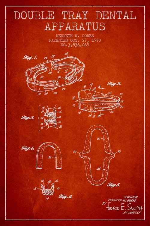 Double Tray Red Patent Blueprint by Aged Pixel wall art