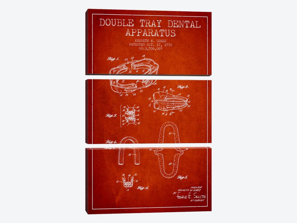 Double Tray Red Patent Blueprint by Aged Pixel 3-piece Canvas Print