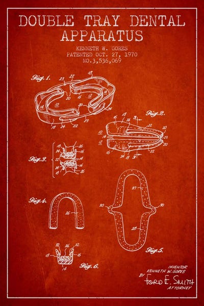 Medical & Dental Blueprints: Double Tray Red Patent Blueprint by Aged Pixel