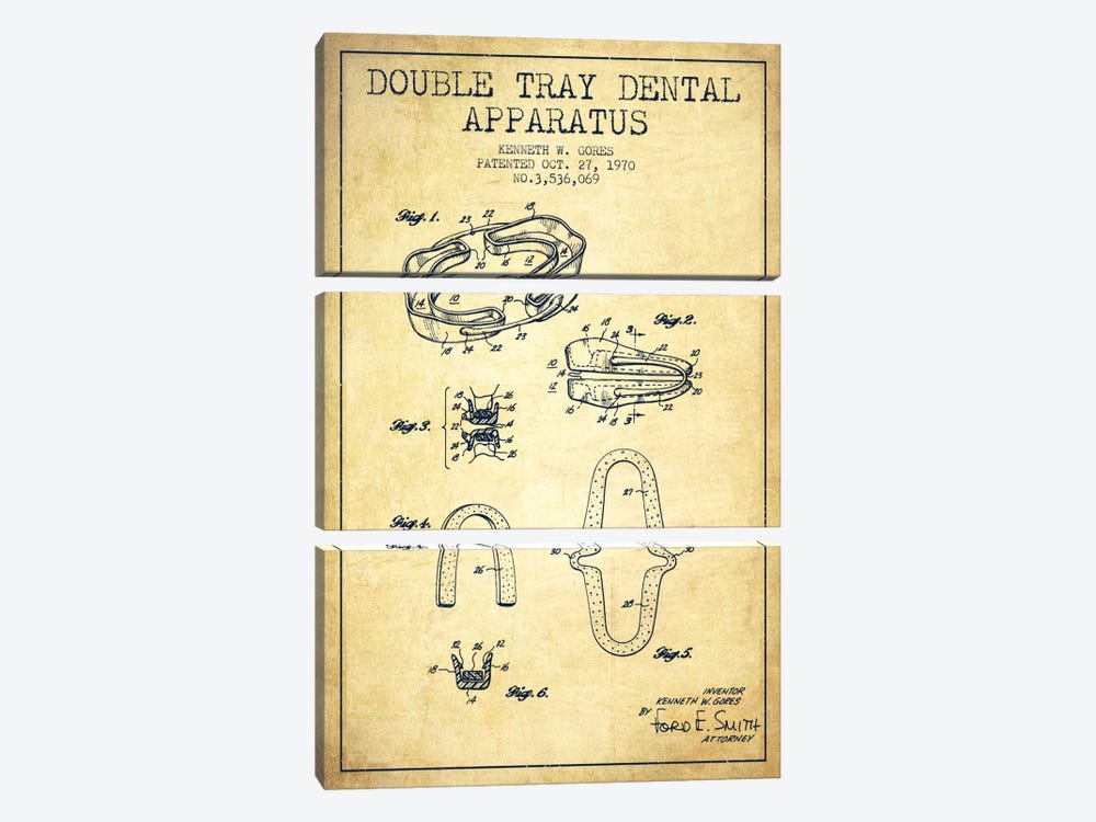 Double Tray Vintage Patent Blueprint by Aged Pixel 3-piece Canvas Artwork