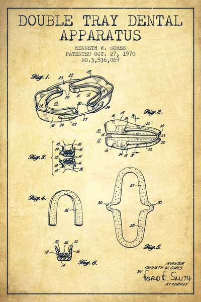 Medical & Dental Blueprints: Double Tray Vintage Patent Blueprint by Aged Pixel