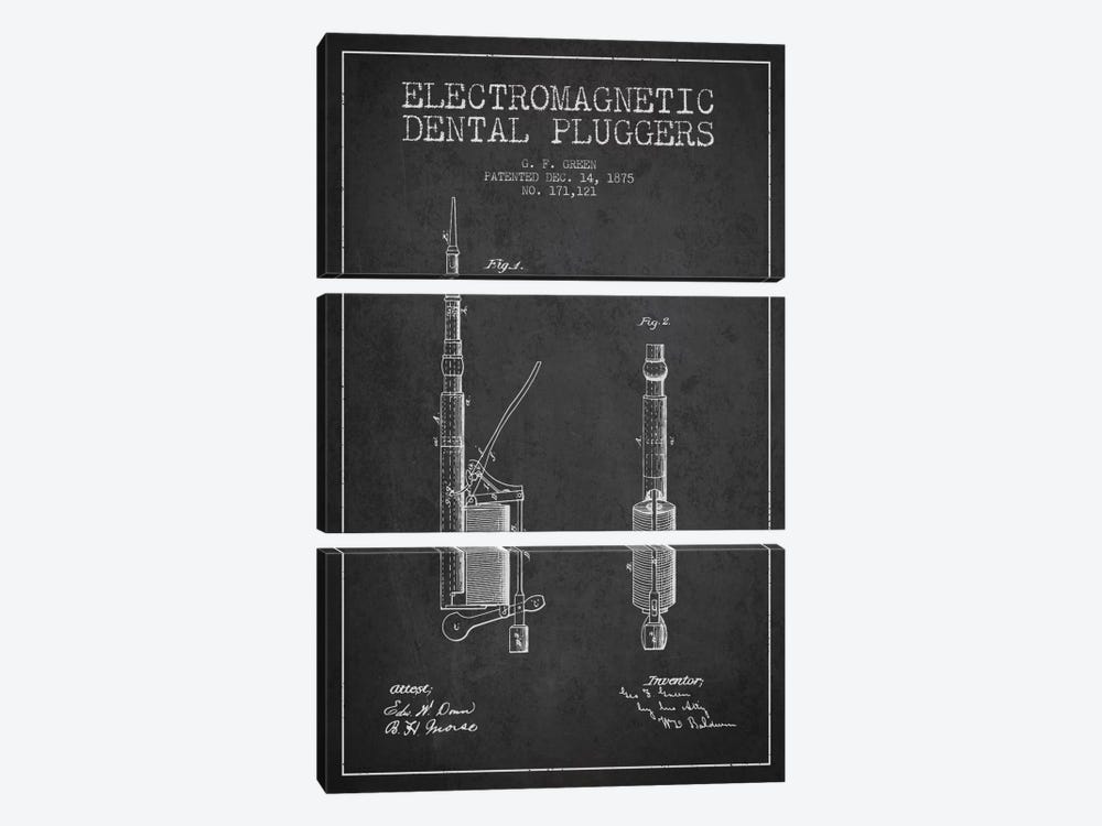 Electromagnetic Dental Pluggers Charcoal Patent Blueprint by Aged Pixel 3-piece Art Print