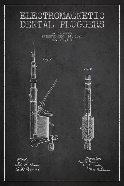 Medical & Dental Blueprints: Electromagnetic Dental Pluggers Charcoal Patent Blueprint by Aged Pixel
