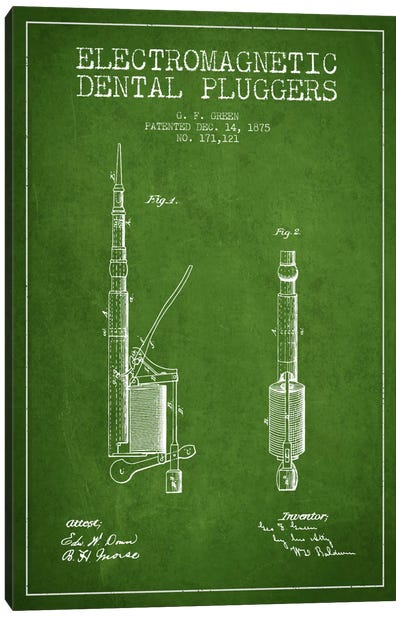 Electromagnetic Dental Pluggers Green Patent Blueprint Canvas Art Print - Aged Pixel: Medical & Dental