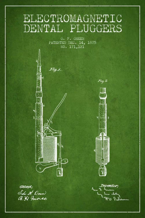 Electromagnetic Dental Pluggers Green Patent Blueprint