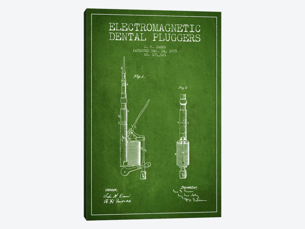 Electromagnetic Dental Pluggers Green Patent Blueprint by Aged Pixel 1-piece Canvas Wall Art