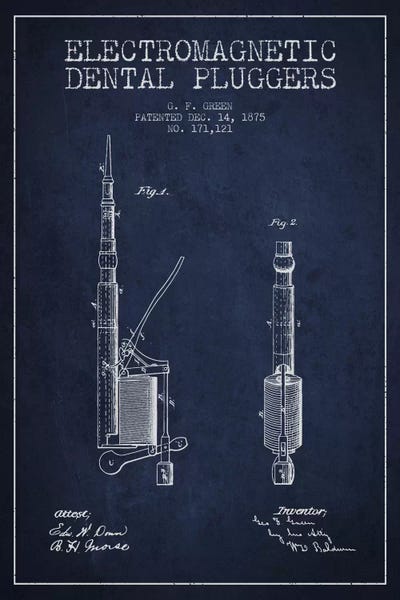 Electromagnetic Dental Pluggers Navy Blue Patent Blueprint by Aged Pixel canvas print