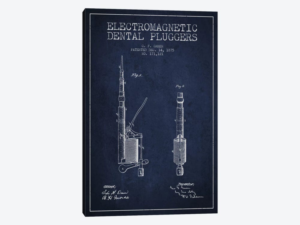 Electromagnetic Dental Pluggers Navy Blue Patent Blueprint by Aged Pixel 1-piece Canvas Print