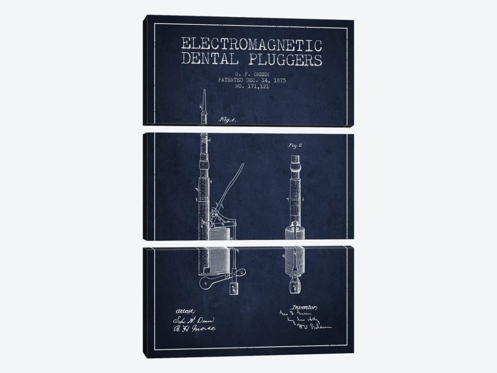 Electromagnetic Dental Pluggers Navy Blue Patent Blueprint by Aged Pixel 3-piece Art Print