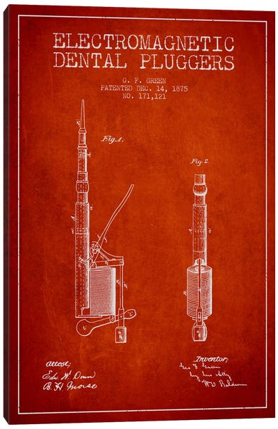 Electromagnetic Dental Pluggers Red Patent Blueprint Canvas Art Print - Aged Pixel: Medical & Dental