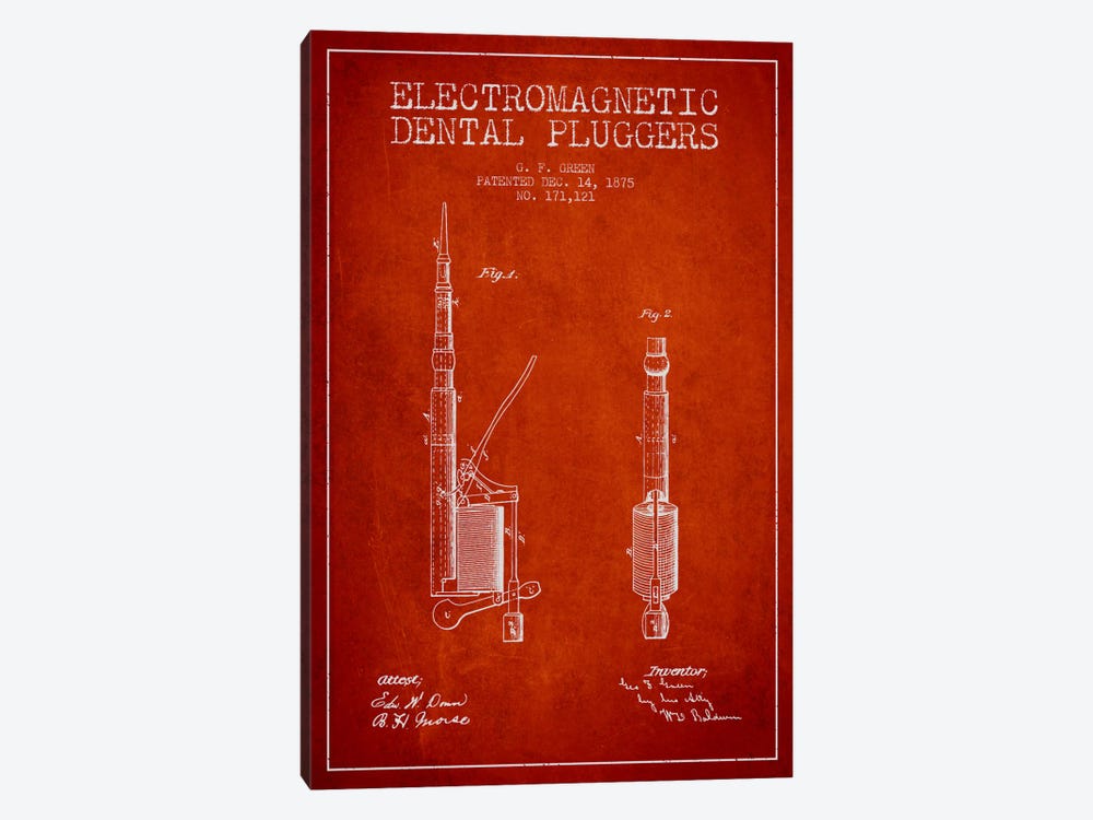 Electromagnetic Dental Pluggers Red Patent Blueprint by Aged Pixel 1-piece Canvas Wall Art