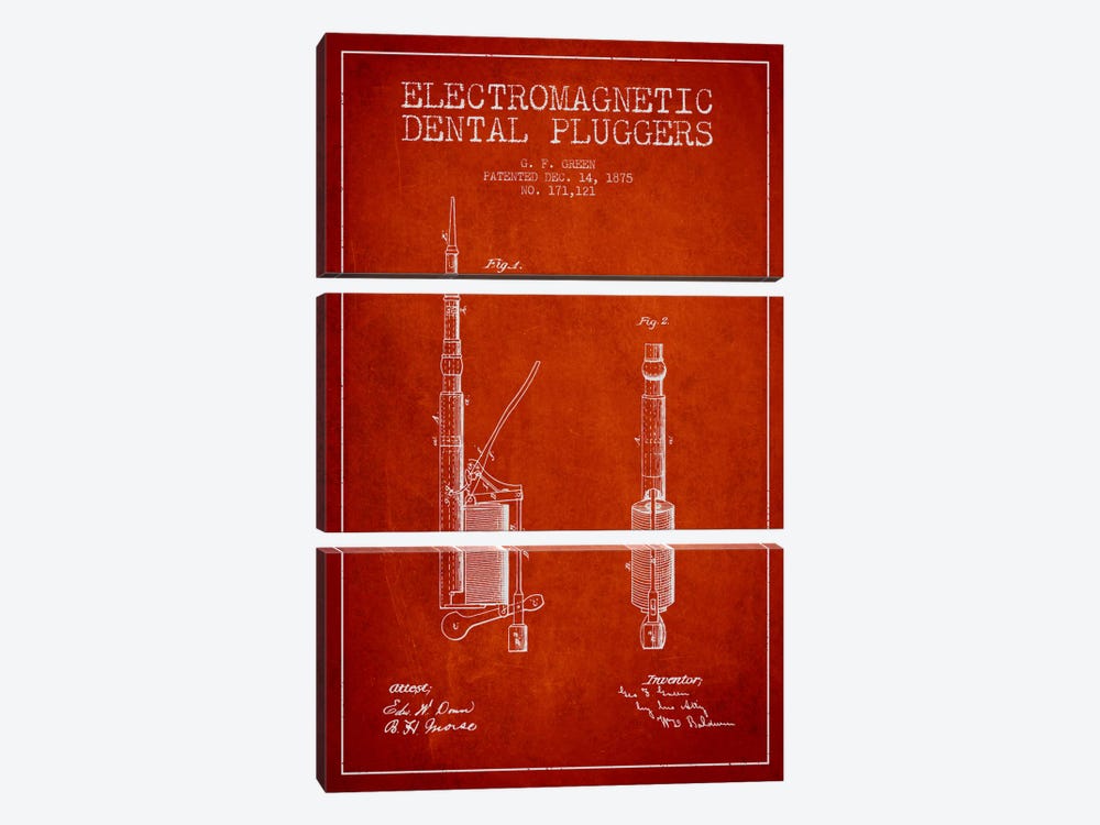 Electromagnetic Dental Pluggers Red Patent Blueprint by Aged Pixel 3-piece Canvas Art
