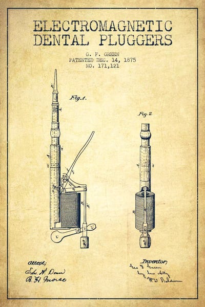 Electromagnetic Dental Pluggers Vintage Patent Blueprint by Aged Pixel canvas print