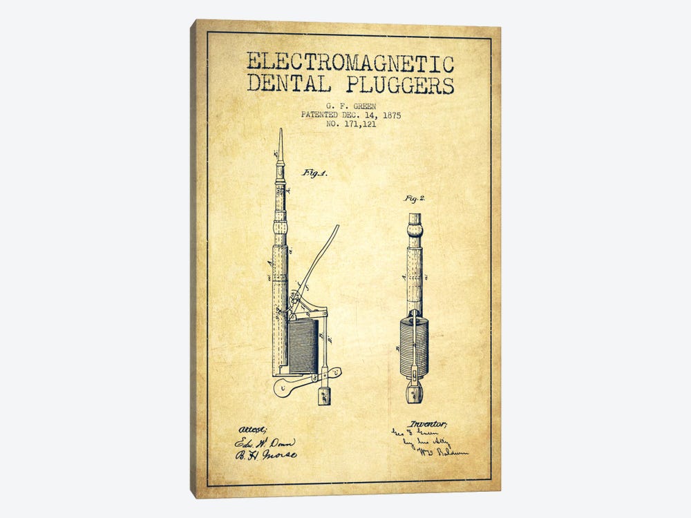 Electromagnetic Dental Pluggers Vintage Patent Blueprint by Aged Pixel 1-piece Canvas Print