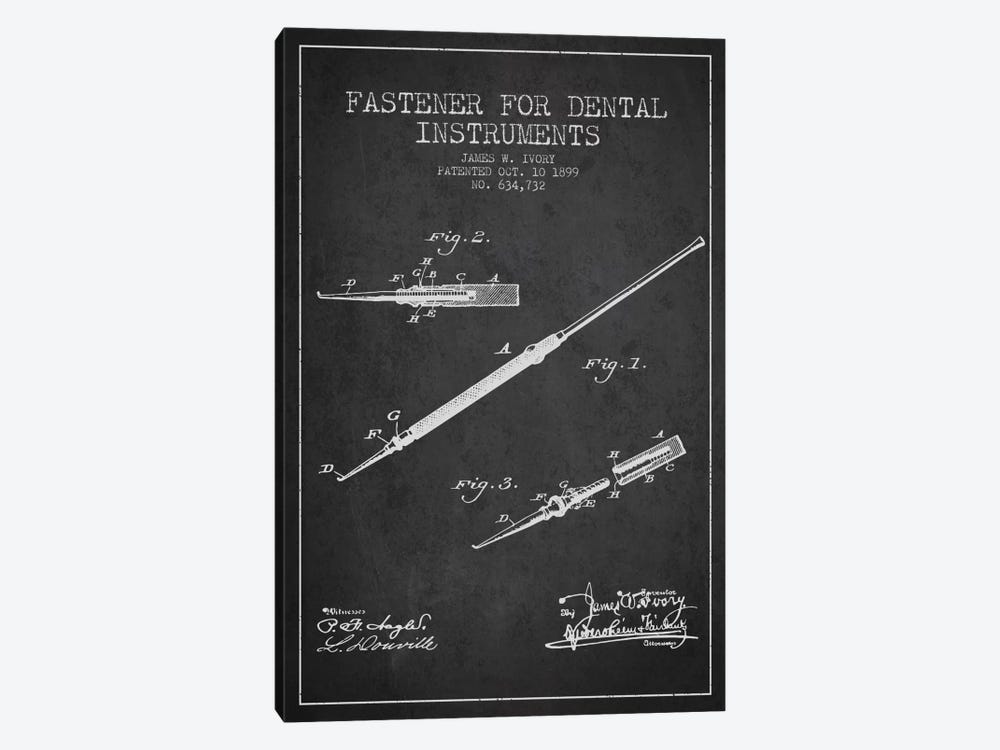Fastener Dental Instruments Charcoal Patent Blueprint by Aged Pixel 1-piece Canvas Art