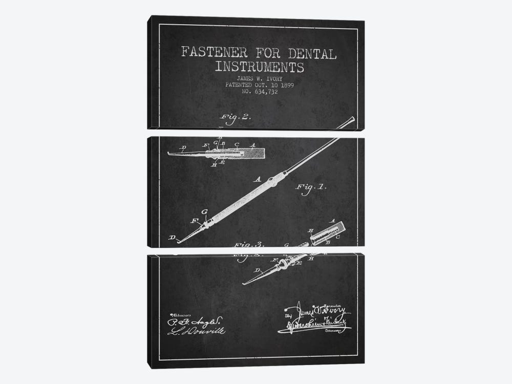 Fastener Dental Instruments Charcoal Patent Blueprint by Aged Pixel 3-piece Canvas Art
