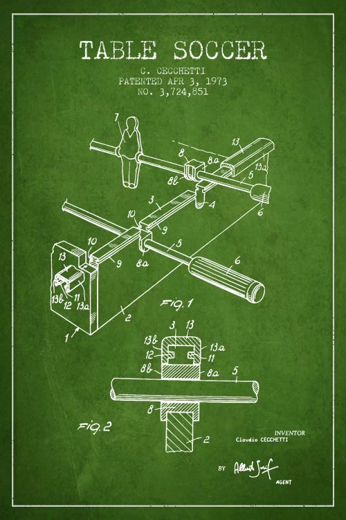 Table Soccer Green Patent Blueprint