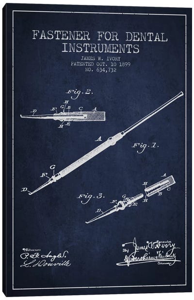 Fastener Dental Instruments Navy Blue Patent Blueprint Canvas Art Print - Medical & Dental Blueprints
